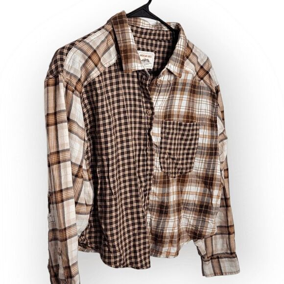 American Eagle Womens Brown Cozy Cabin Button Down Flannel Shirt Size S - Picture 2 of 6